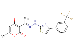 4-hydroxy-6-methyl-3-(2-{4-[3-(trifluoromethyl)phenyl]-1,3-thiazol-2-yl}ethanehydrazonoyl)-2H-pyran-2-one