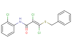 (E)-3-(benzylsulfanyl)-2,3-dichloro-N-(2-chlorophenyl)-2-propenamide