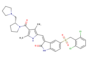 (3Z)-5-[(2,6-dichlorophenyl)methanesulfonyl]-3-({3,5-dimethyl-4-[(2R)-2-[(pyrrolidin-1-yl)methyl]pyrrolidine-1-carbonyl]-1H-pyrrol-2-yl}methylidene)-2,3-dihydro-1H-indol-2-one