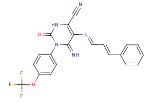 6-imino-2-oxo-5-[(E)-[(2E)-3-phenylprop-2-en-1-ylidene]amino]-1-[4-(trifluoromethoxy)phenyl]-1,2,3,6-tetrahydropyrimidine-4-carbonitrile