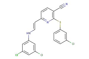 2-[(3-chlorophenyl)sulfanyl]-6-[(E)-2-[(3,5-dichlorophenyl)amino]ethenyl]pyridine-3-carbonitrile