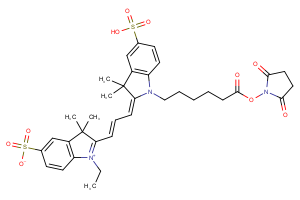 2-[(1E)-3-[(2E)-1-{6-[(2,5-dioxopyrrolidin-1-yl)oxy]-6-oxohexyl}-3,3-dimethyl-5-sulfo-2,3-dihydro-1H-indol-2-ylidene]prop-1-en-1-yl]-1-ethyl-3,3-dimethyl-3H-indol-1-ium-5-sulfonate