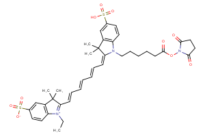 2-[(1E,3E,5E)-7-[(2E)-1-{6-[(2,5-dioxopyrrolidin-1-yl)oxy]-6-oxohexyl}-3,3-dimethyl-5-sulfo-2,3-dihydro-1H-indol-2-ylidene]hepta-1,3,5-trien-1-yl]-1-ethyl-3,3-dimethyl-3H-indol-1-ium-5-sulfonate